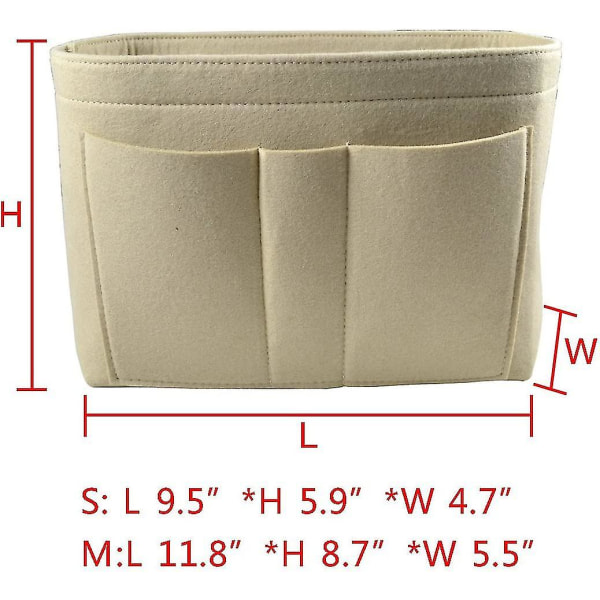 Filt handväska Organizer Dam Interiör Organizer Handväska Förvaringsväska (beige, S)