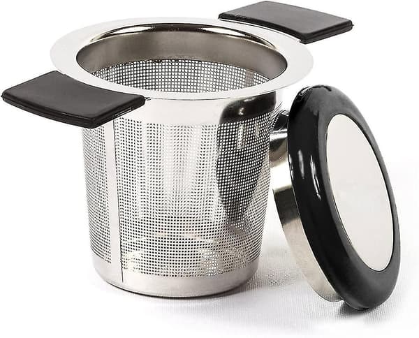 Rustfrit Stål Te-Filter Te-Infuser Te-Sigte Med Fine Huller Silikonhåndtag Og Låg