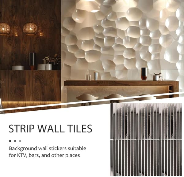 Sølv rustfritt stål speilfliser lang stripe mosaikk dekorativ veggflis bakplate