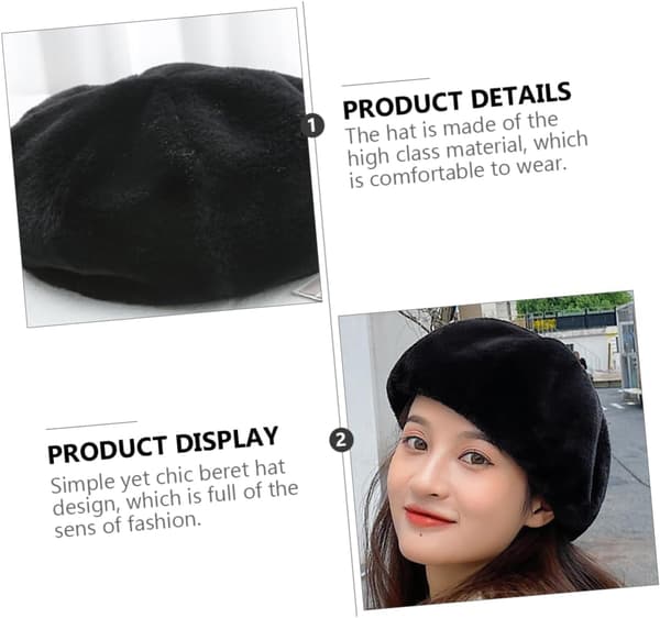 Dame Varm Chic Baret Hat Polyester Malerhue Mode Efterår Vinter Hat til Hverdagsbrug Sort