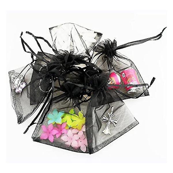 100 stk. Snørepose til Smykker Bryllup Fest Julegave - yuhao 10X15CM Black