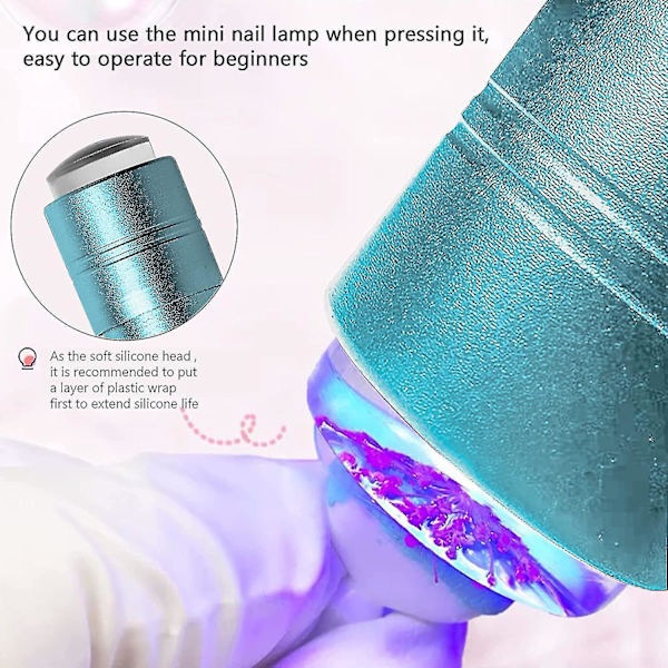 Nagelstämpel med Mini UV LED-lampa för naglar, Bärbar nageltorkare med klar gelé silikon