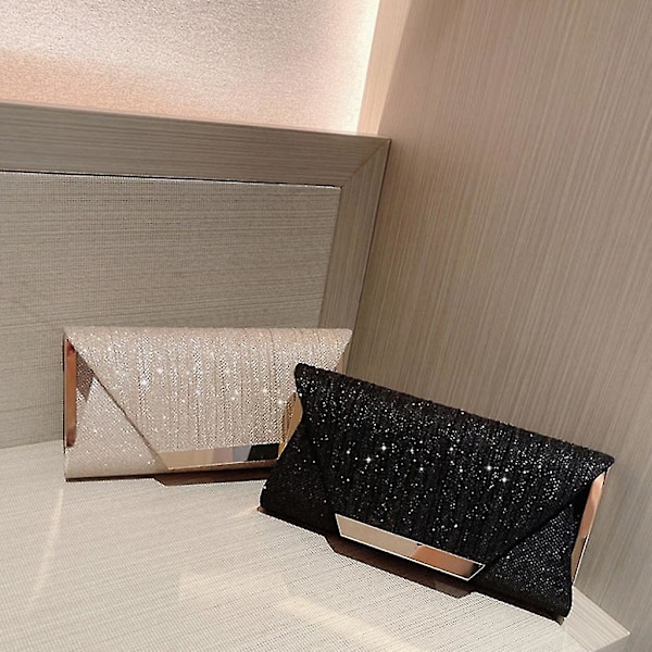 Kvinders Aftenspose Mode Clutch Pung Glitter Skuldertaske Til Cocktail Party Black