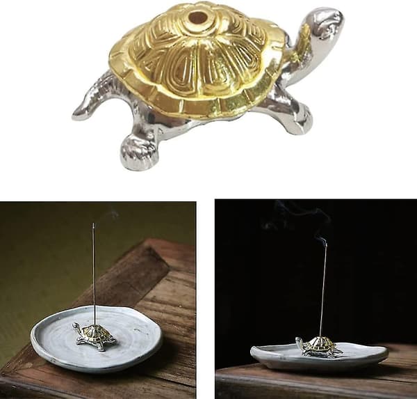 Messing Røgelsebrænder Skildpaddeformet Røgelseholder Gylden Røgelsespindholder Til Røgelse Hjem Soveværelse Yogarum Tehus (Guld Og Sølv 2stk)