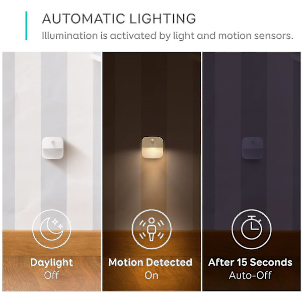3-pack LED-nattlampa med rörelsesensor, varmt vitt ljus