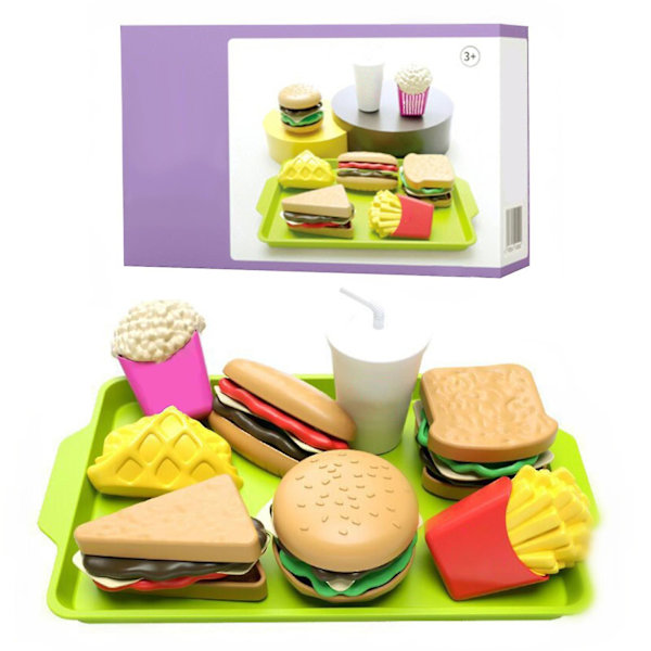 Leksak Matset för Barn - Falsk Mat Leksak för Småbarn - Kökstillbehör - Hamburger & Sandwich Leksaker för Pojkar & Flickor - 9 delar