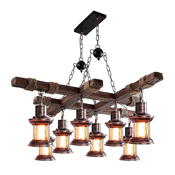 LED Hængende Lampe Vintage Lysekrone Træ 8-lys 100cm
