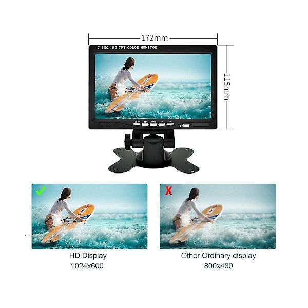 7-tums bil-VGA-monitor HD-bakkamera-monitor videobakkamera biltillbehör