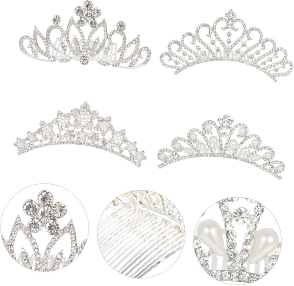 4 stk Rhinestone Perlekrone Jenter Tiara Hodeplagg for Hårtilbehør Gutter og Jenter Prinsesse Eventyr Festdekor