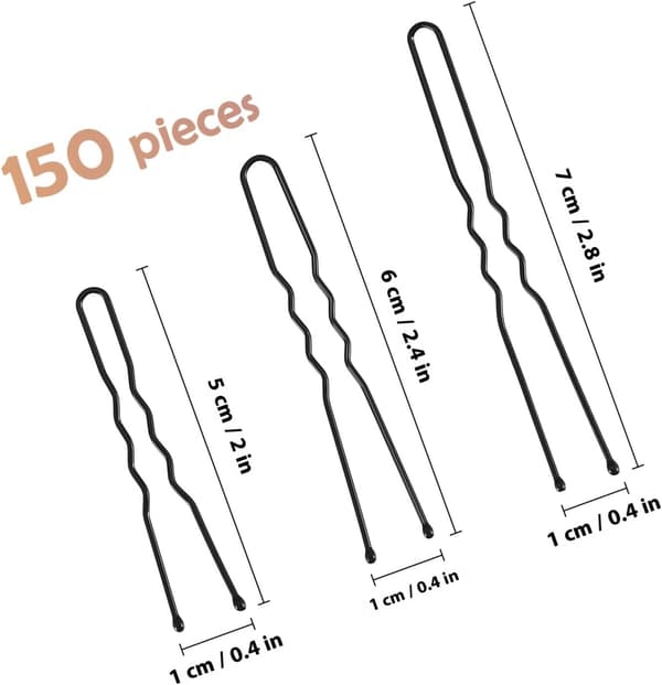 150 stk. U-formede hårnåle Bobby Pins Sorte hårklemmer til kvinders opsat hår 5cm 6cm 7cm
