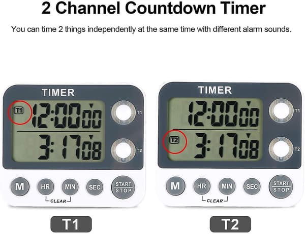 Digital Køkken Timer Magnetisk Stor Skærm Nedtællingstimer Ur 2 Kanaler Grupper 99 Timer