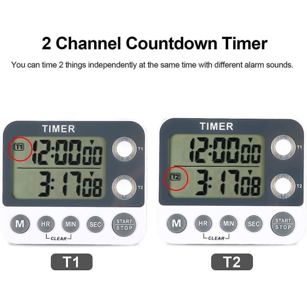 Digital Kökstimer Magnetisk Stor Skärm Nedräkningstimer Klocka 2 Kanaler Grupper 99 Timmar