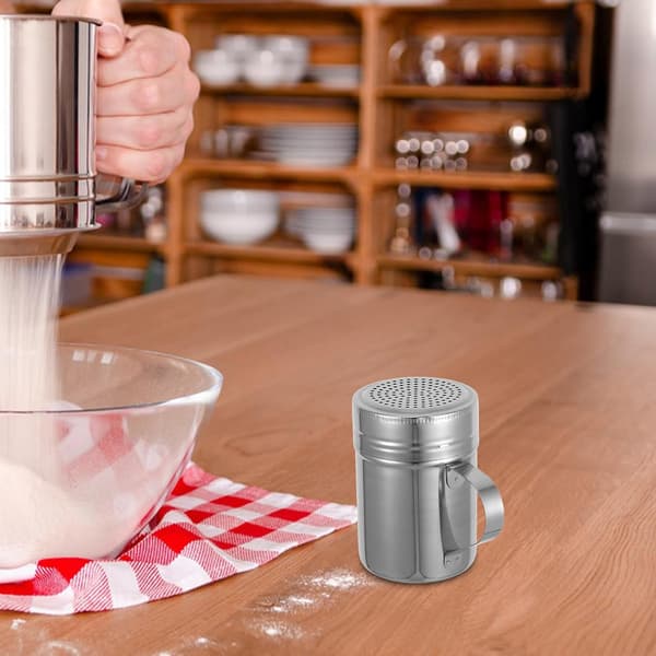 Pulverstrøer i rustfritt stål med håndtak, middels 304-materiale for mel og kaffestøving