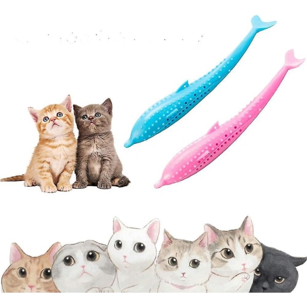Kattennbørste, kattefiskform tennrengjøringsleketøy, kattetannbørste, fiskekattleketøy, tannbørste