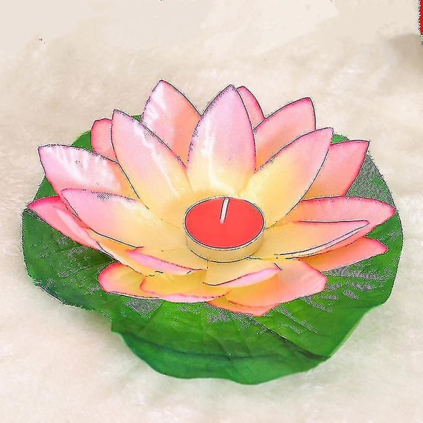 Pakke med 10 flerfargede Lotus-lykter i silkelys med flytende lys