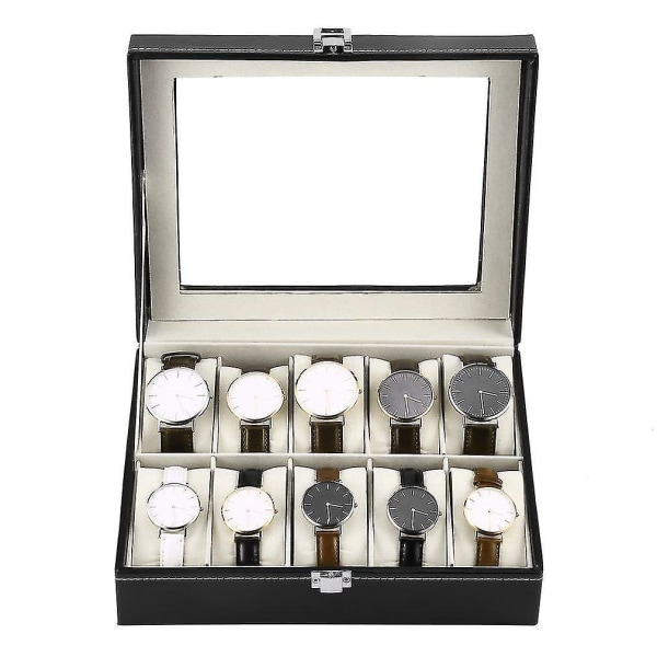 Musta PU-nahkainen 10-paikkainen rannekellon watch
