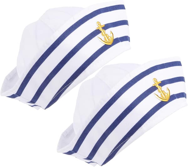 2st Sjömanshatt Båt Hatt Blå Vit Randig Tyg Justerbar Chic Elegant
