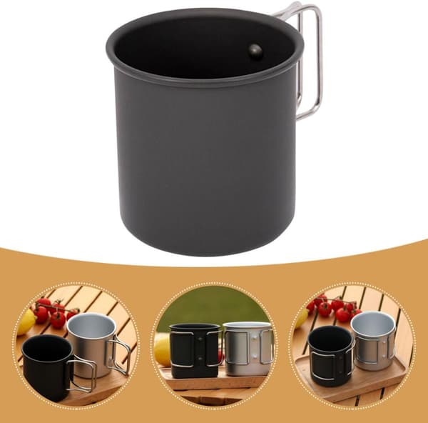 Bärbar utomhus vikbar campingmugg i aluminiumlegering, svart, metalldrickskopp