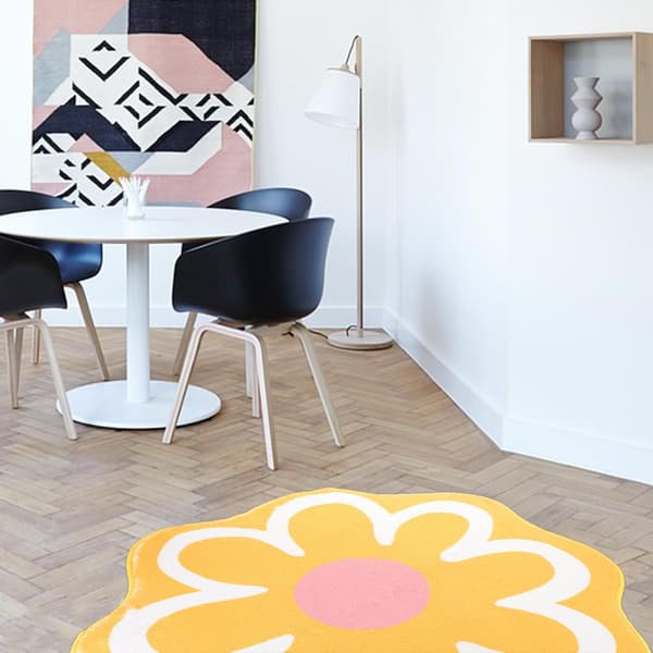Blomstertæppe Tæppe Dekorativt Gulvtæppe 60 * 60cm Polyester Blomsterdesign Blødt og Behageligt