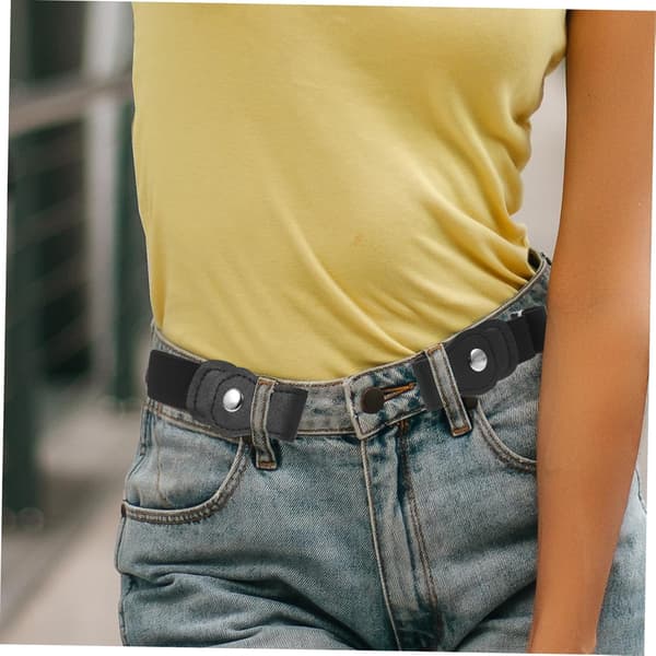 Justerbart midjebelte uten spenne, svart elastisk stretchbelte for gutter, jenter, unisex