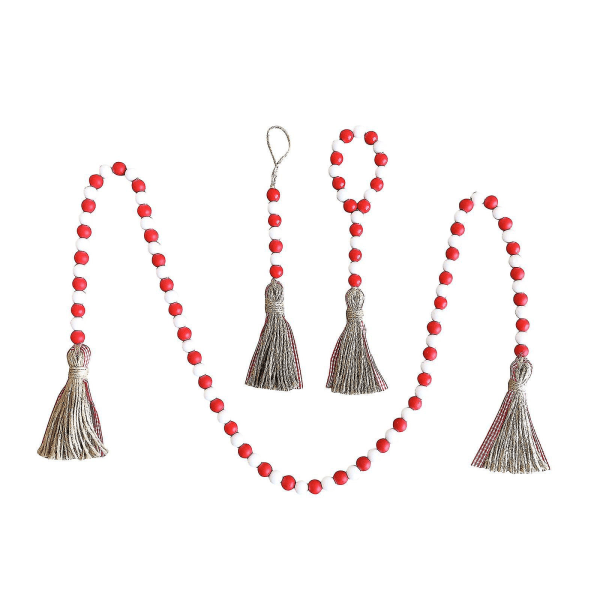 3 Pieces Valentine's Day Wood Beads Garland With Tassels Wood Bead Red, White