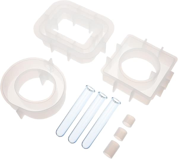 9st DIY Kristall Epoxi Vas Silikonform Set med Blå Akryl Provrör