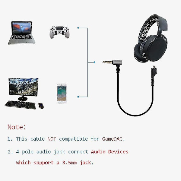 Audiokabel Fleksibel Stereo Spillhodetelefonledning Erstatning For Steelseries Arctis 3/5/7 Pro Gaming-yuhao