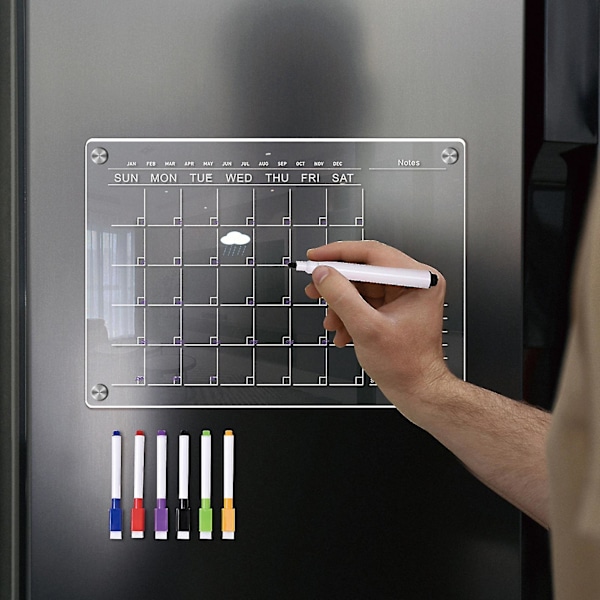 Sinknap Magnetisk Månedskalender Med Markeringspenn Scratch-Proof Gjenbrukbar Kjøleskapsplanlegger Tørrmarkørkalender Klar Tavle A3