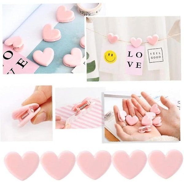 10 stk Søte Rosa Hjerteformede Memo Klips Foto Klemmer Plastperm Klips Papirklips