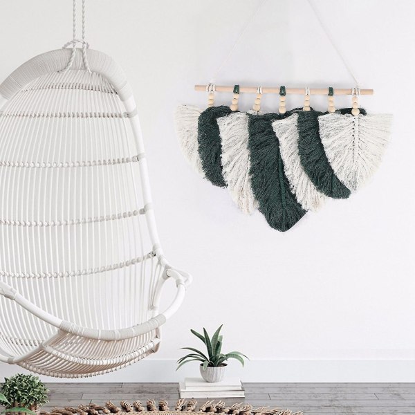 Studiokläder Hemfotografering Rekvisita Gåva Boho Dekoration Macrame Blad Fjäder Väggväv Huvud