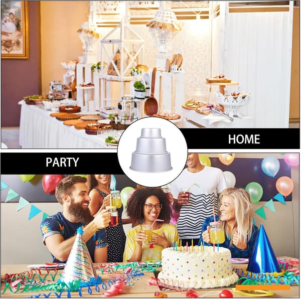 3 stk. runde kageforme sæt lavet af robust aluminiumslegering, non-stick dybe dessertforme