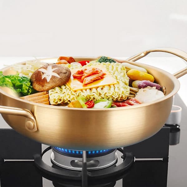 Rustfri stål gryte Koreansk Ramen Gryte 5.5l Gylden Rustfritt Stål