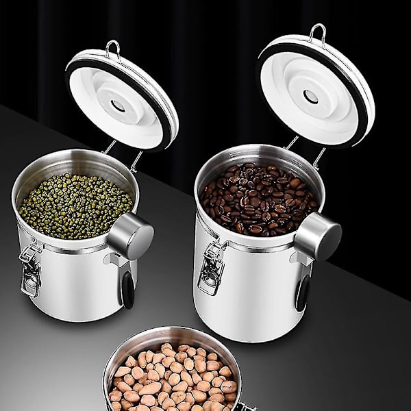 Sett med lufttette kaffekanne i rustfritt stål, oppbevaringsbeholder for kaffe med skje for kaffe