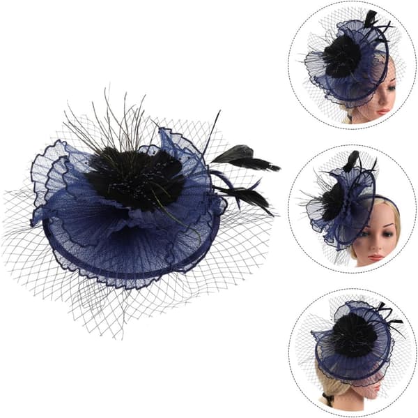 Fascinatorhatter for kvinner Netthårnål Hårbånd til teselskap Brudehodeplagg Marineblå