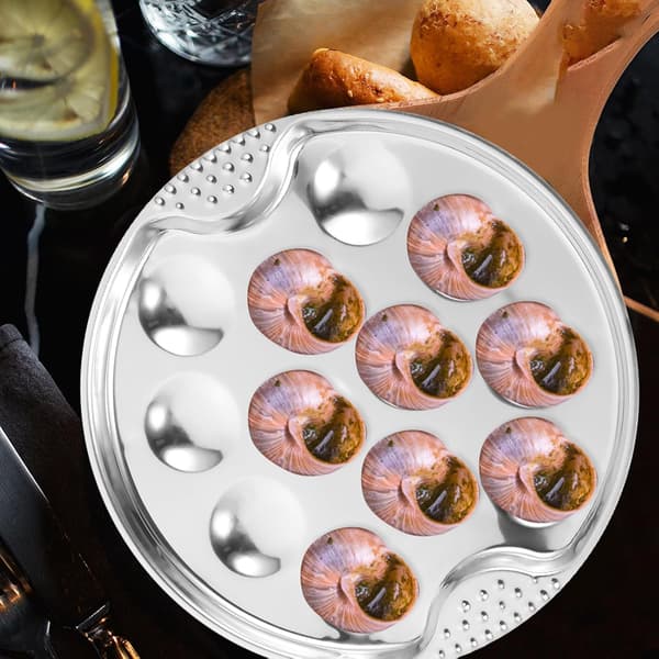 Escargot stekefat, stablebart design, serveringsfat i rustfritt stål med 12 posisjoner