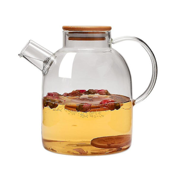 1800ml Varmebestandig Kande Glas Tekande Bambuslåg