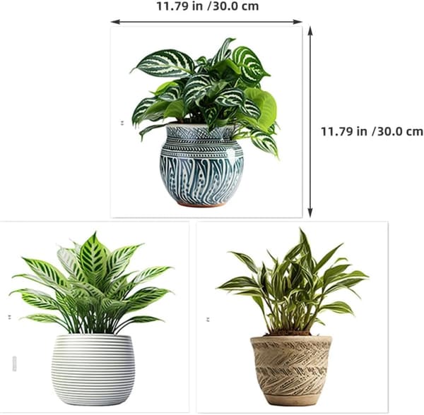 3 ark med veggdekaler med potteplantedesign, PVC-materiale