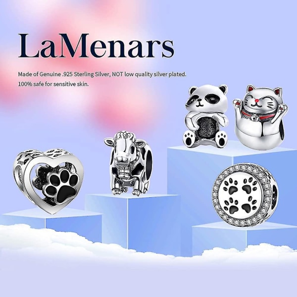 Animals Pets Collection Charms 925 Sterling Silver Passer til kvinders charmearmbånd