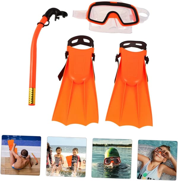 Snorkelutrustningsset för simning och dykning, orange snorkelmask