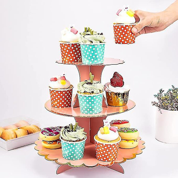 3-pack Papperskakställ för Cupcakes, Desserttornhållare