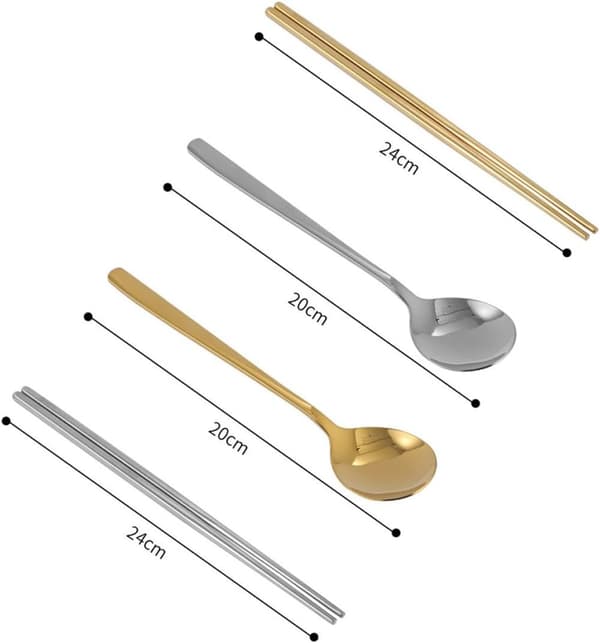2 sett spisepinner og skje i rustfritt stål bestikk 304 materiale moderne stil ikke lett å deformere