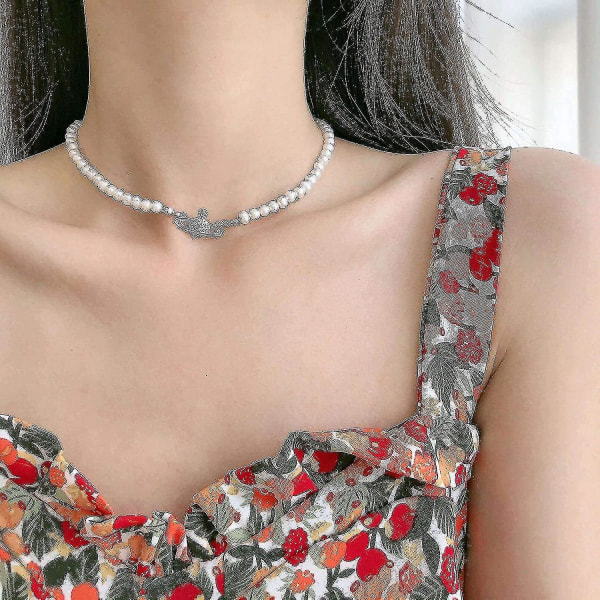 Strass Faux Planet Saturn pärlhalsband för kvinnor smycken