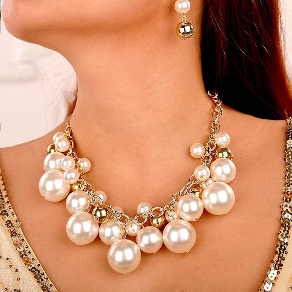 Kvindes Statement Kort Kæde Vedhæng Halskæder Chunky Faux Cluster Collar Bib Choker Halskæde Og Øreringe Sæt Til Kvinder