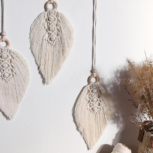 Boheme Væghængning Macrame Deco Macrame Fjer Væghængning Macrame Vægdekoration