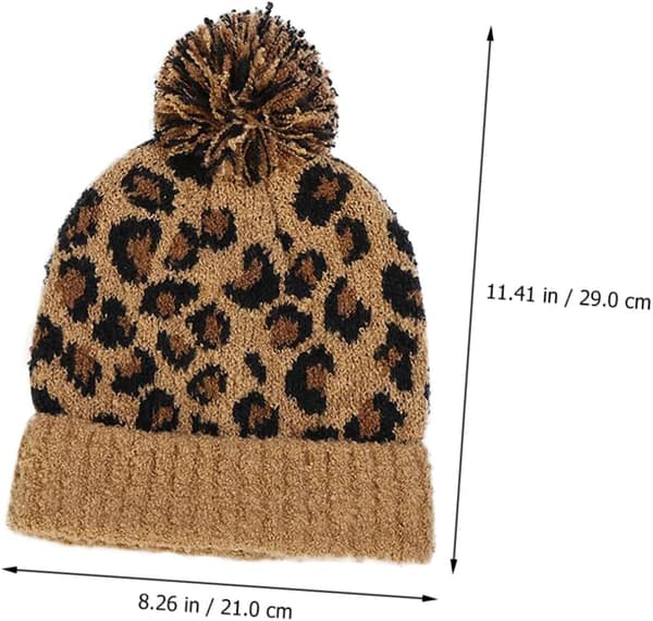 Vinterstickad mössa Leopardmönstrad Varm Förtjockande Ullgarnsmössa för Kvinnor Vinterkläder Brun