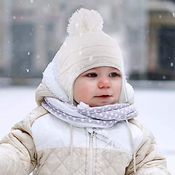 Sæsonens småbørnshatte og -handsker sæt med strikkede baby-øreværn hatte og  varme uldvanter til børn white 2d06 | white | Fyndiq