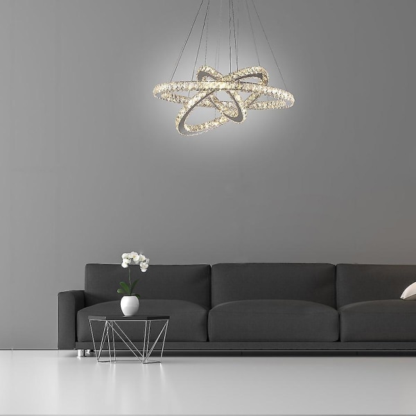 3-Rings Dæmpbar LED Krystal Lysekrone Hængende Loftlampe