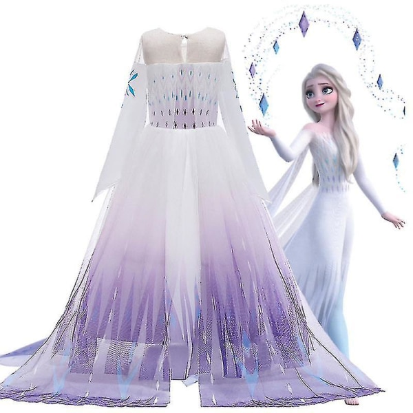 2 Elsa Tulle Sleeve Gradient Kostume Børn Piger Performance Fancy Dre 11-12 Years Purple