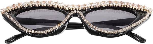 Trekantede Cat Eye Solbriller til Kvinder med Dekorative Rhinestones, Sort Ramme Trendy Briller