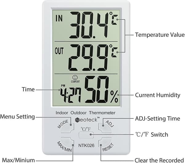 Termohygrometer LCD Digital Termometer Hygrometer Innendørs og Utendørs Termohygrometer